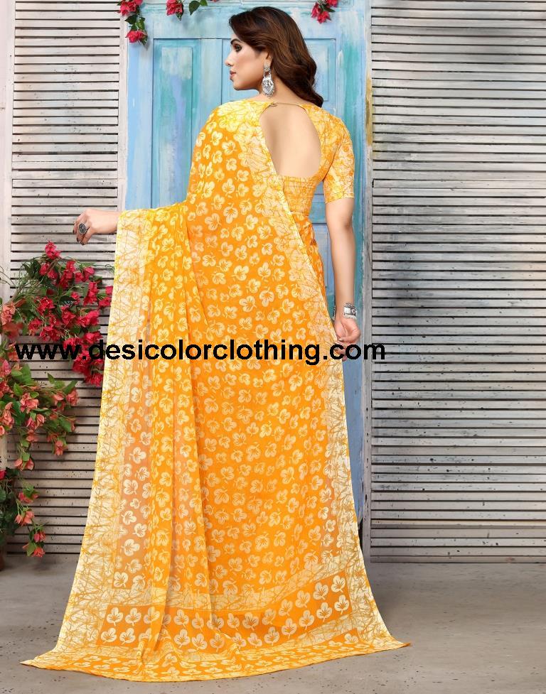 Turmeric Yellow Chiffon Printed Saree