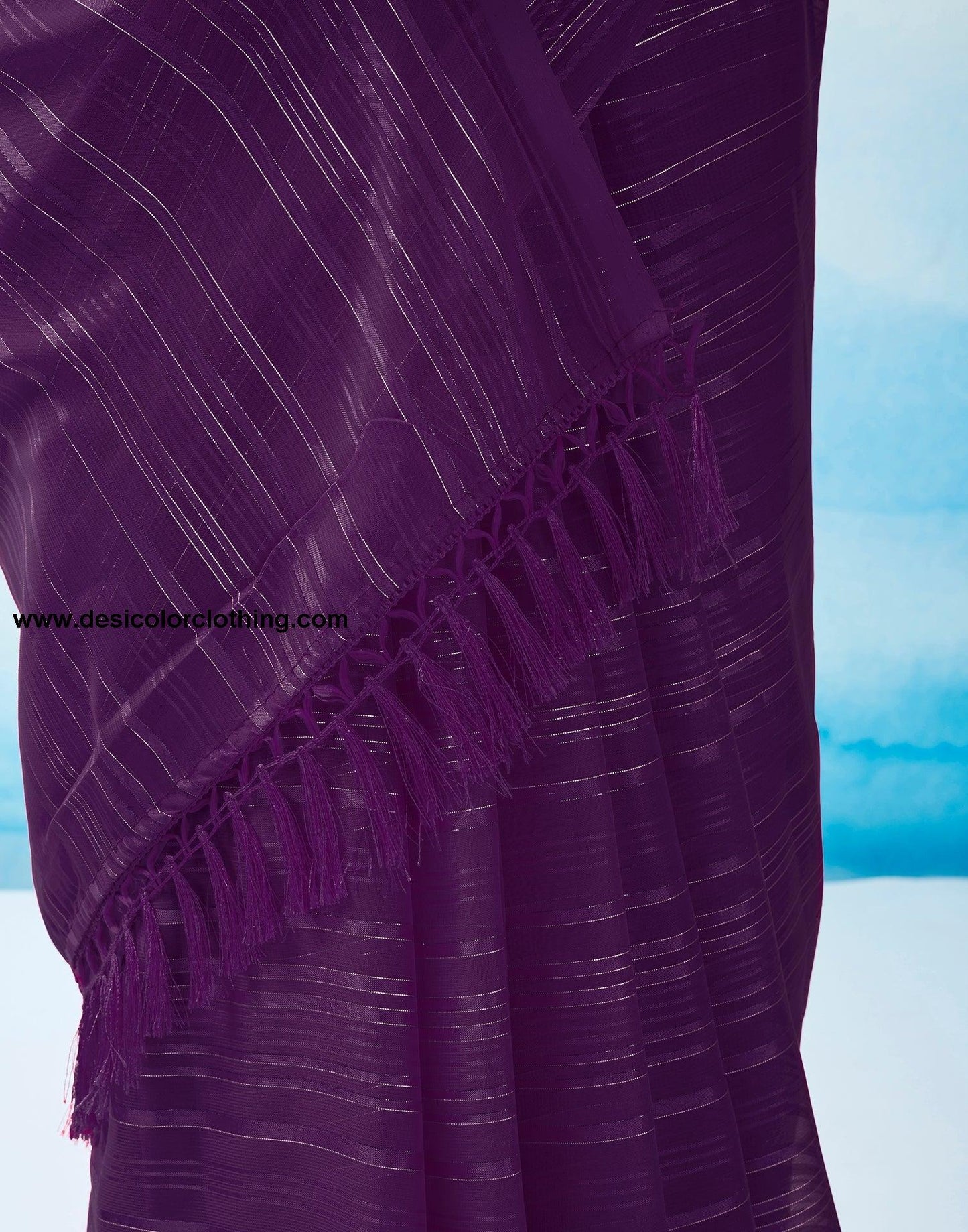 Dark Purple Georgette Plain Saree