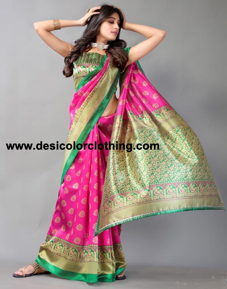 Pink Printed Silk Saree