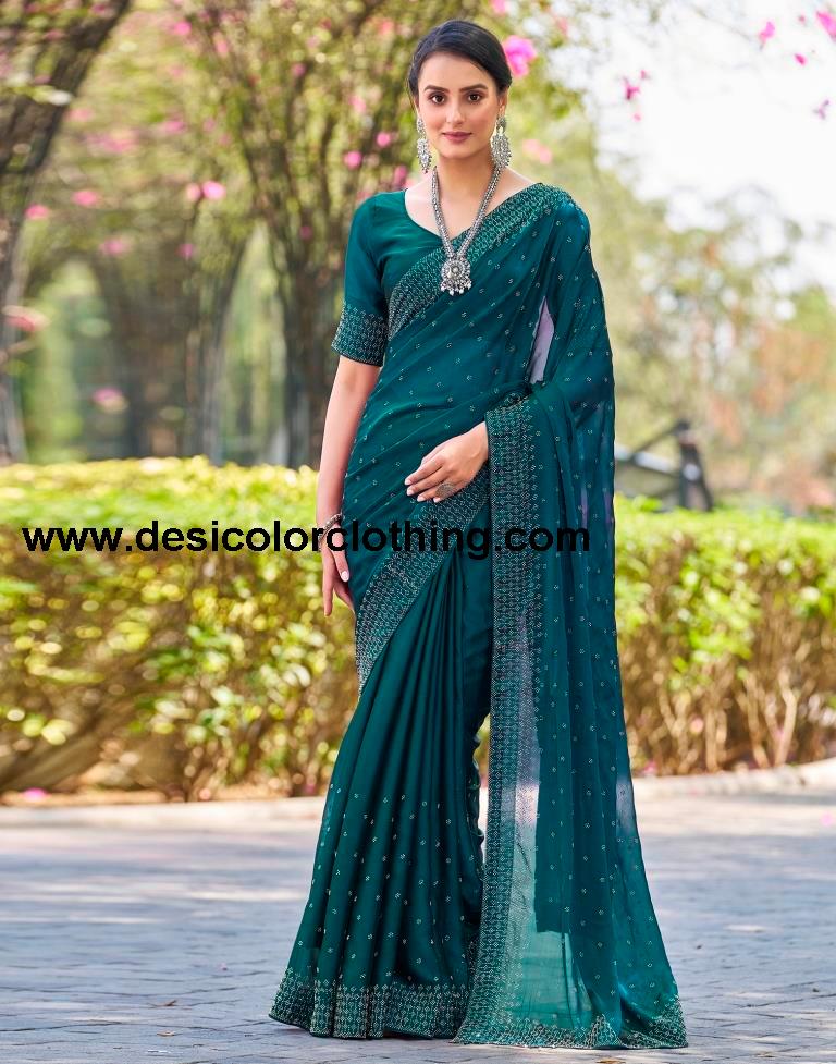 Rama Blue Georgette Plain Saree