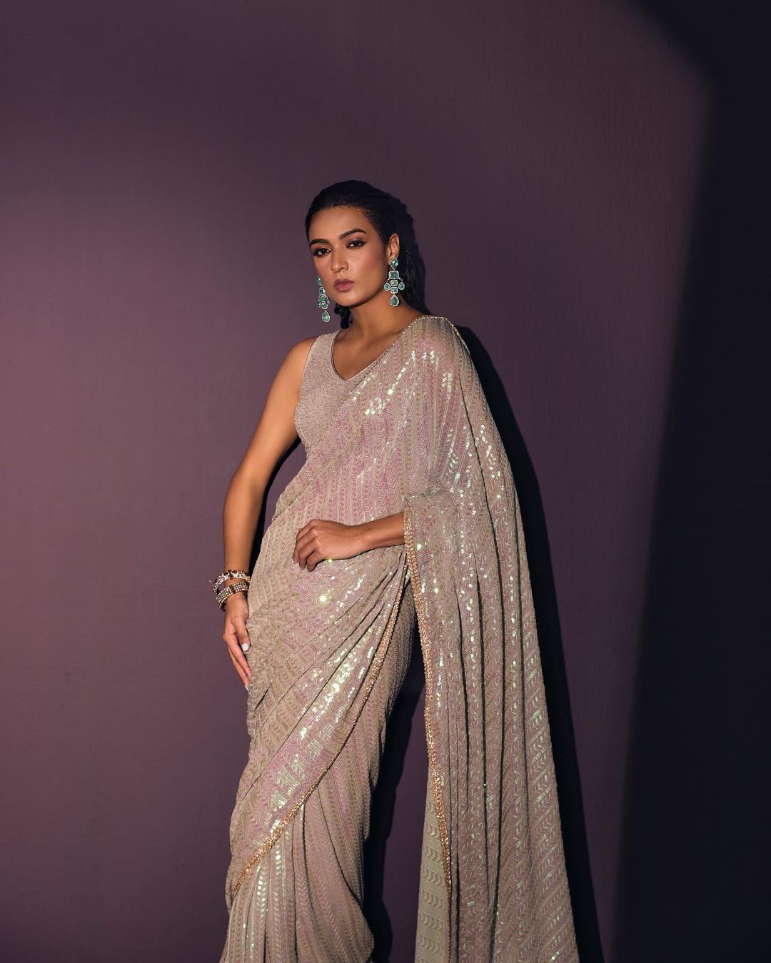 Product Image - Designer Bollywood Sequins Saree in Georgette Fabric - Perfect for Weddings & Festive Wear