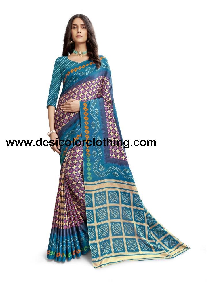 Blue Coloured Poly Silk Printed Casual saree | SLV1735S264