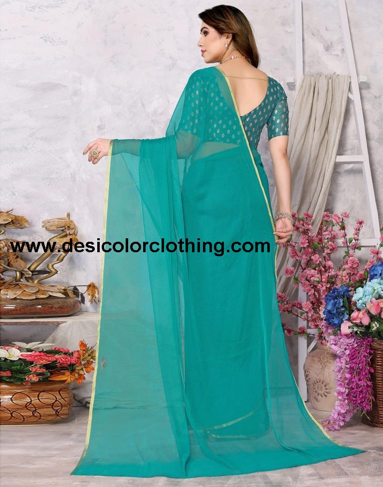 Rama Green Chiffon Plain Saree