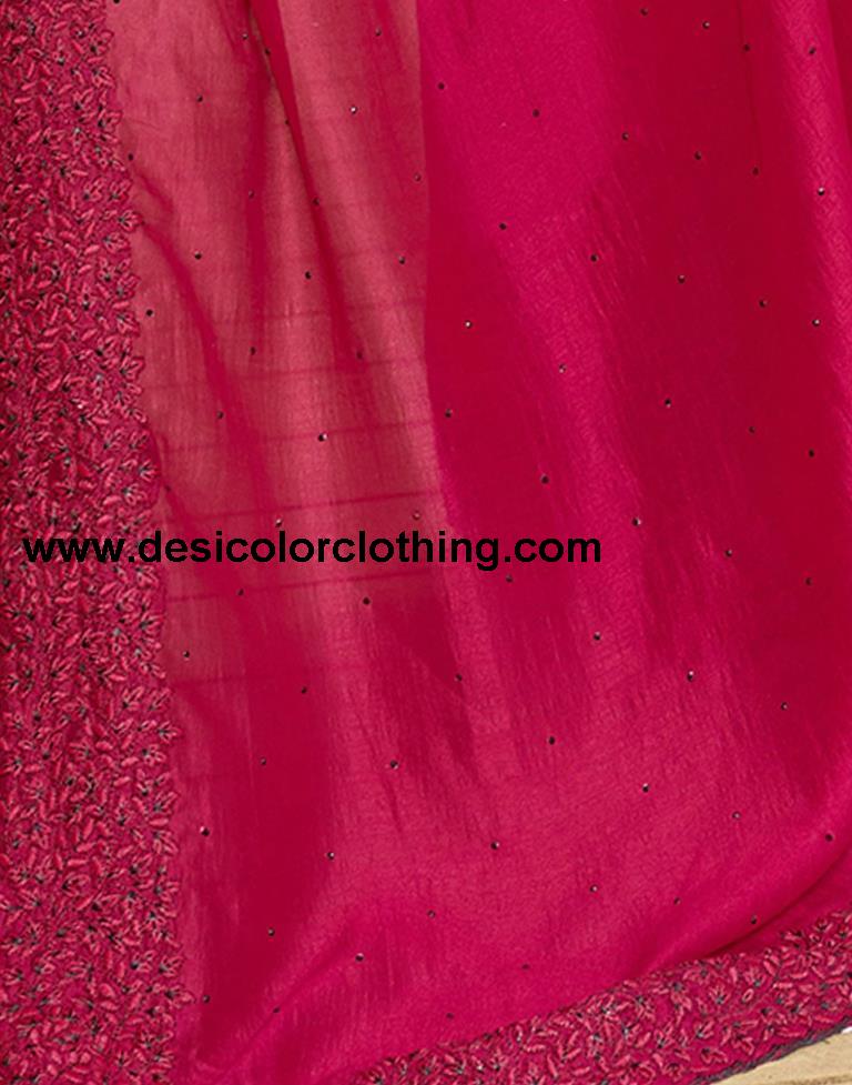 Dark Pink Plain Silk Saree