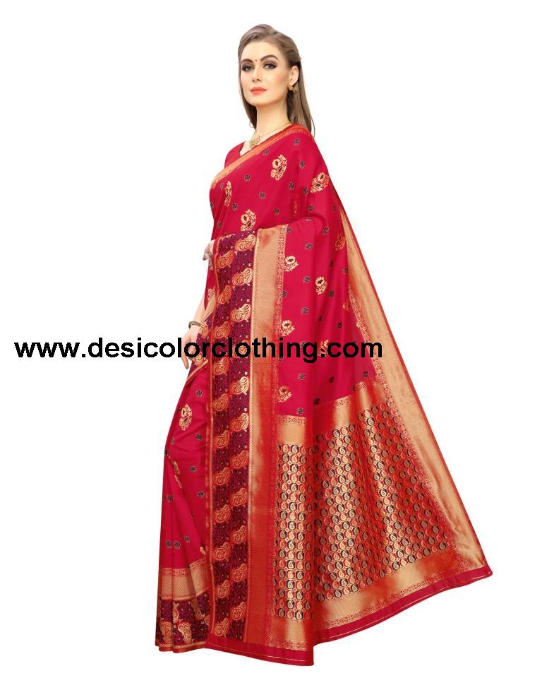 Red Coloured Poly Silk Jacquard Partywear saree