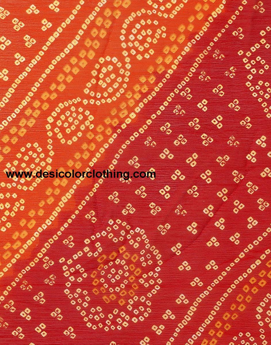 Orange And Red Bandhani Saree
