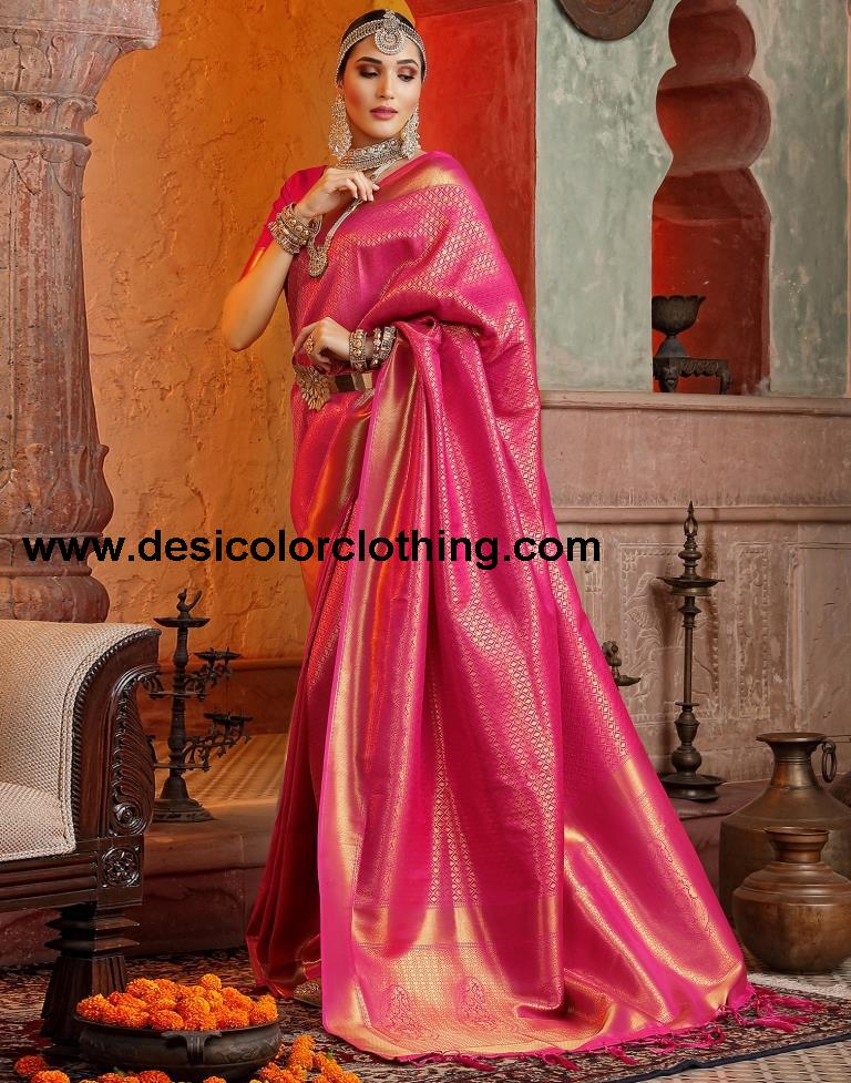 Rani Pink Banarasi Silk Weaving Saree