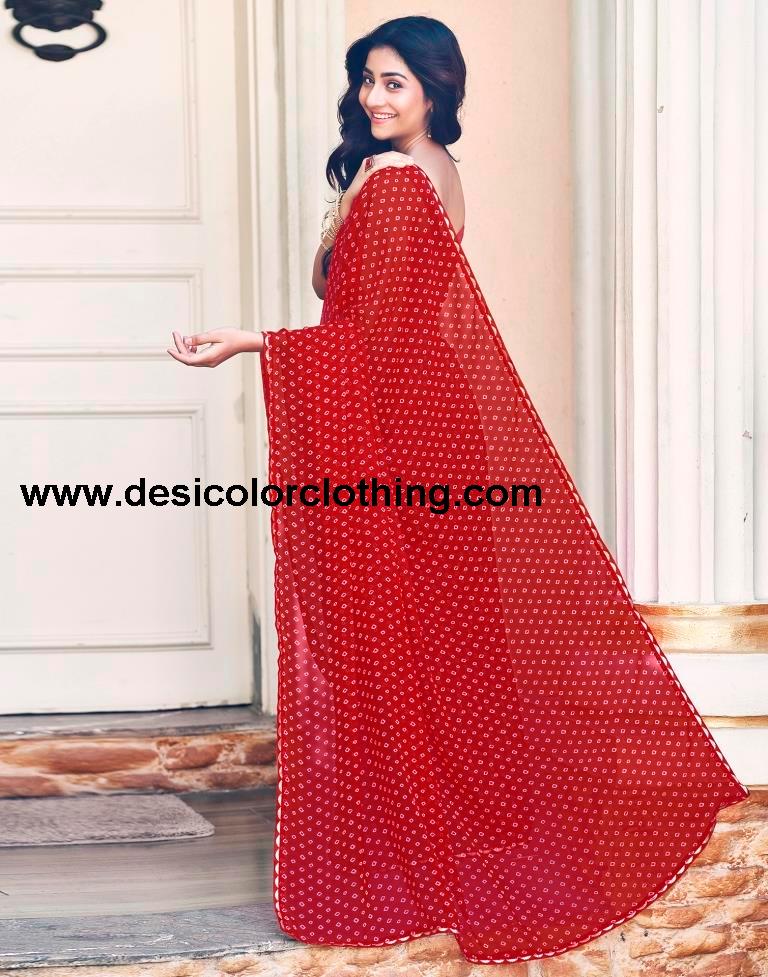 Red Georgette Printed Saree