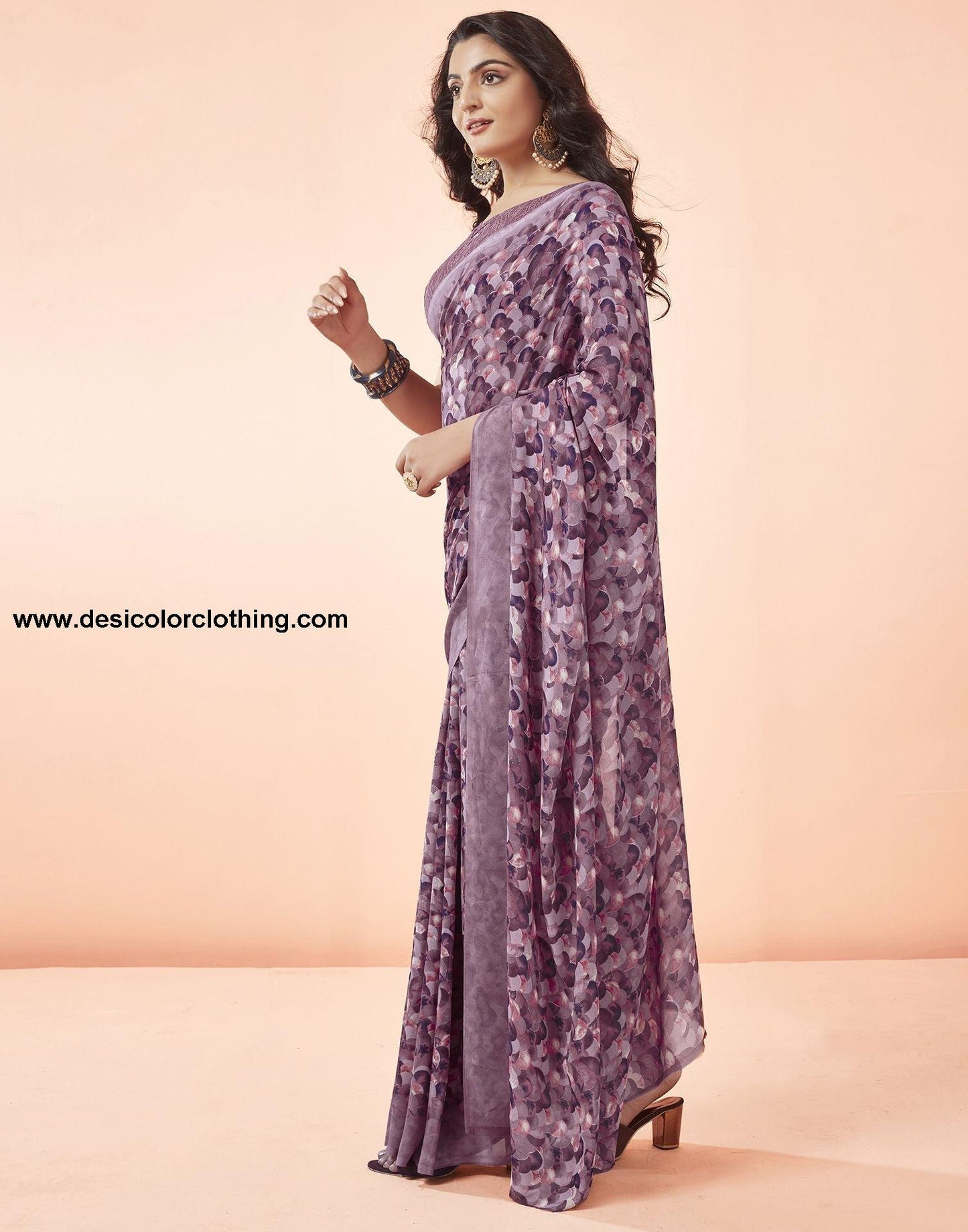 Dusty Pink Printed Georgette Saree