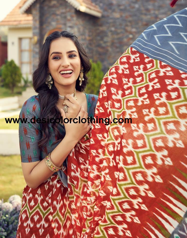 Rust Cotton Printed Ready To Wear
