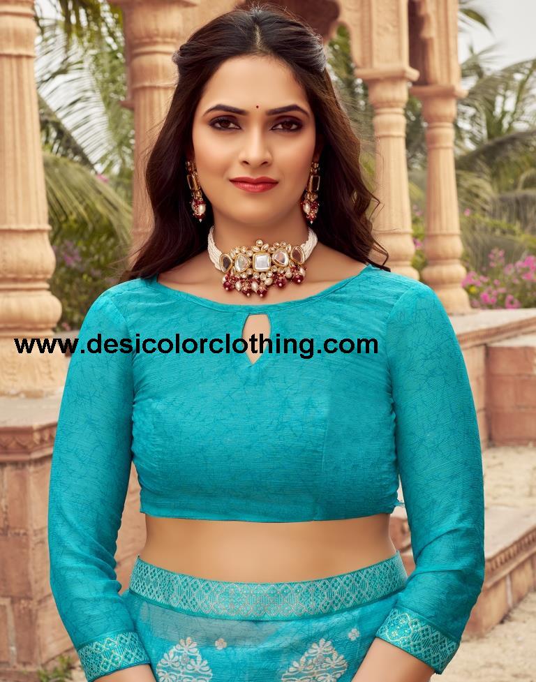 Blue Chiffon Printed Saree