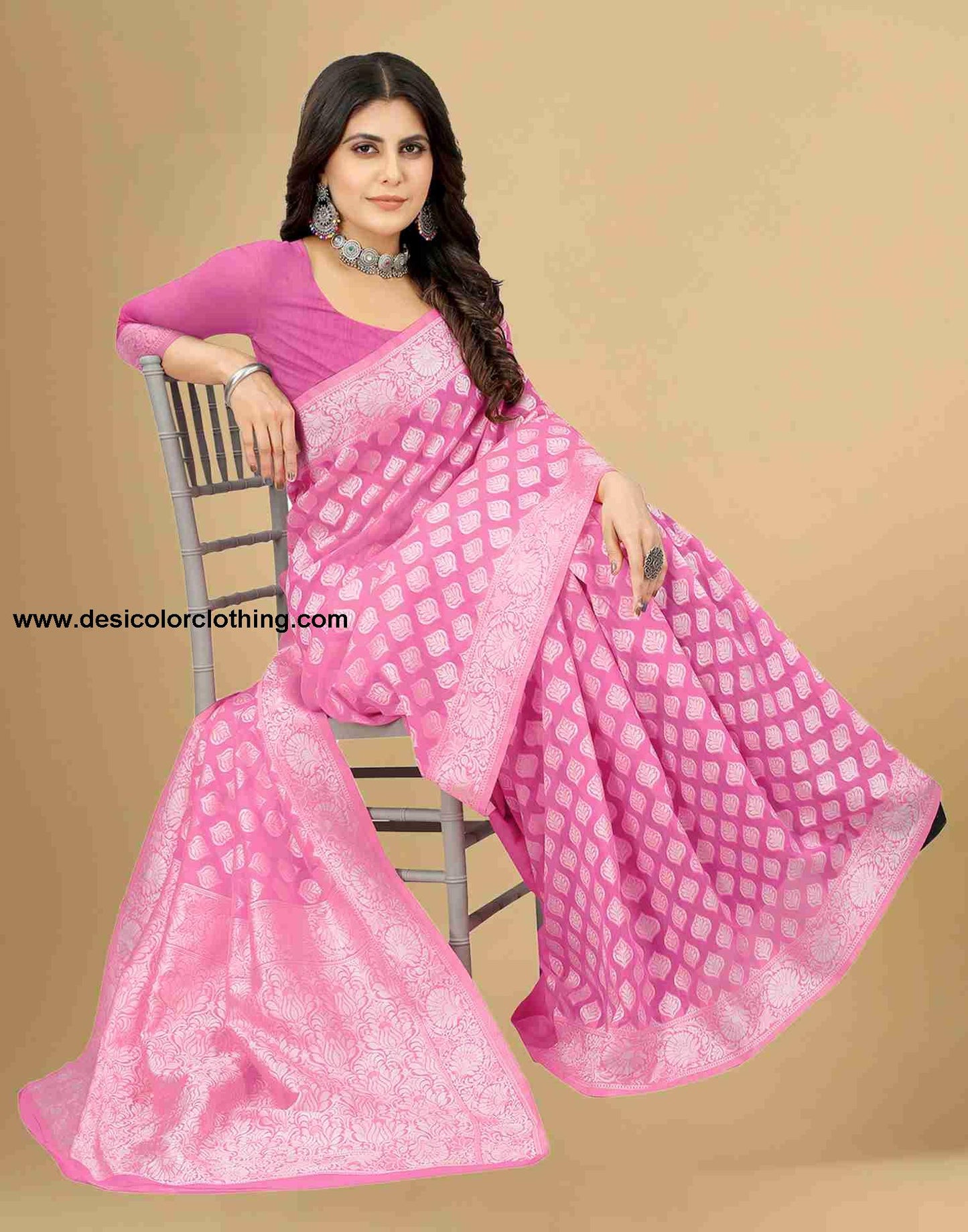 Pink Cotton Plain Saree