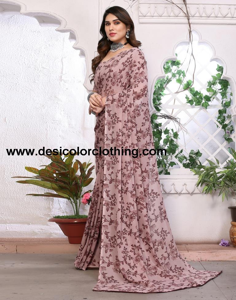 Dusty Pink Georgette Floral Printed Saree