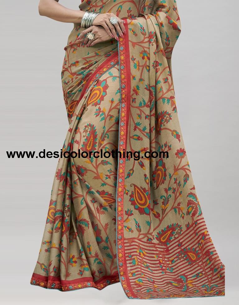 Beige Printed Chiffon Saree