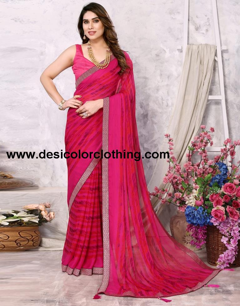 Rani Pink Chiffon Printed Saree