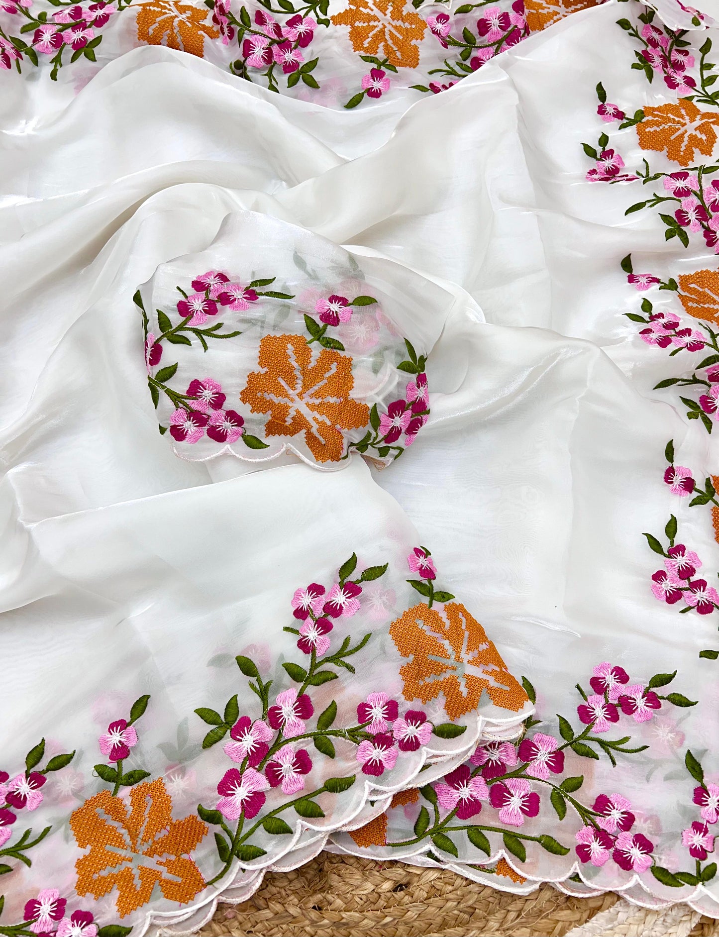 Product Image - Elegant Zimmy Silk Saree with Cross Stitch Details