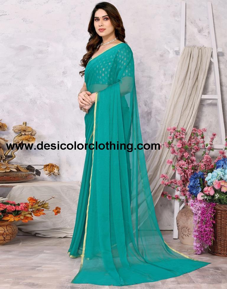 Rama Green Chiffon Plain Saree