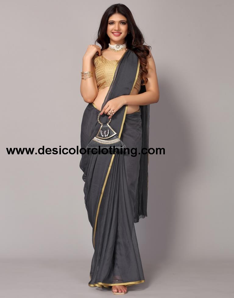 Dark Grey Chiffon Saree