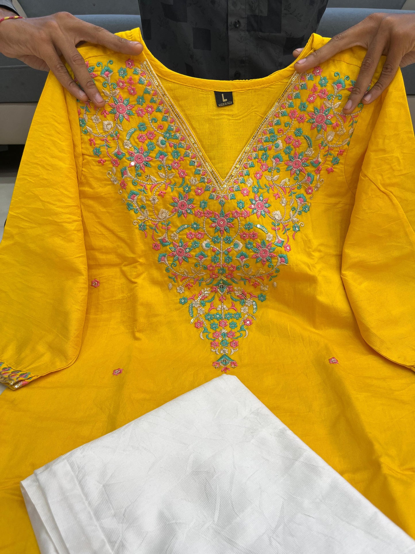 Product Image - Elegant Embroidered Kurti Set – Premium Banana Silk in 3 Stunning Colors