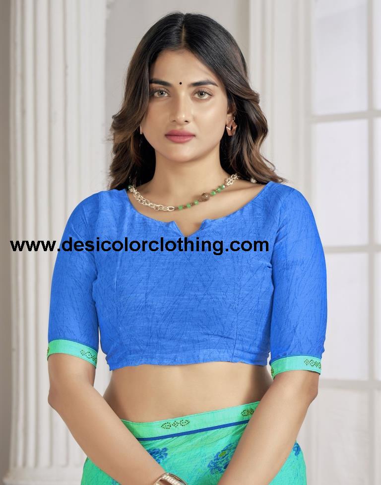 Turquoise Chiffon Printed Saree