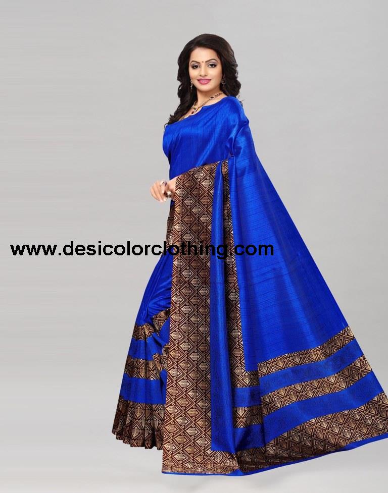 Blue Coloured Poly Silk Printed Saree