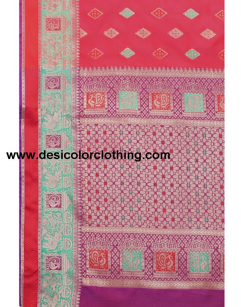 Pink Coloured Poly Silk Jacquard Partywear saree