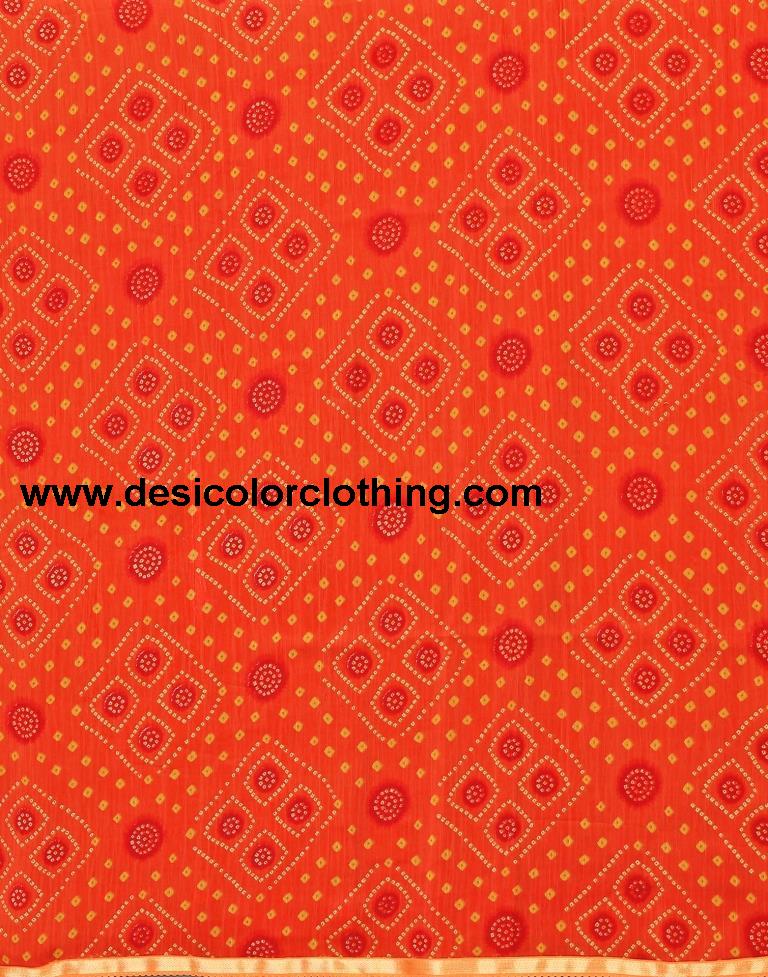 Orange Bandhani Printed Saree