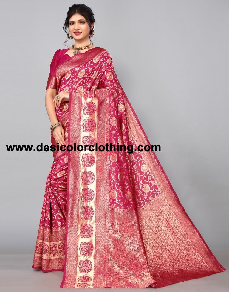 Dark Pink Banarasi Silk Saree