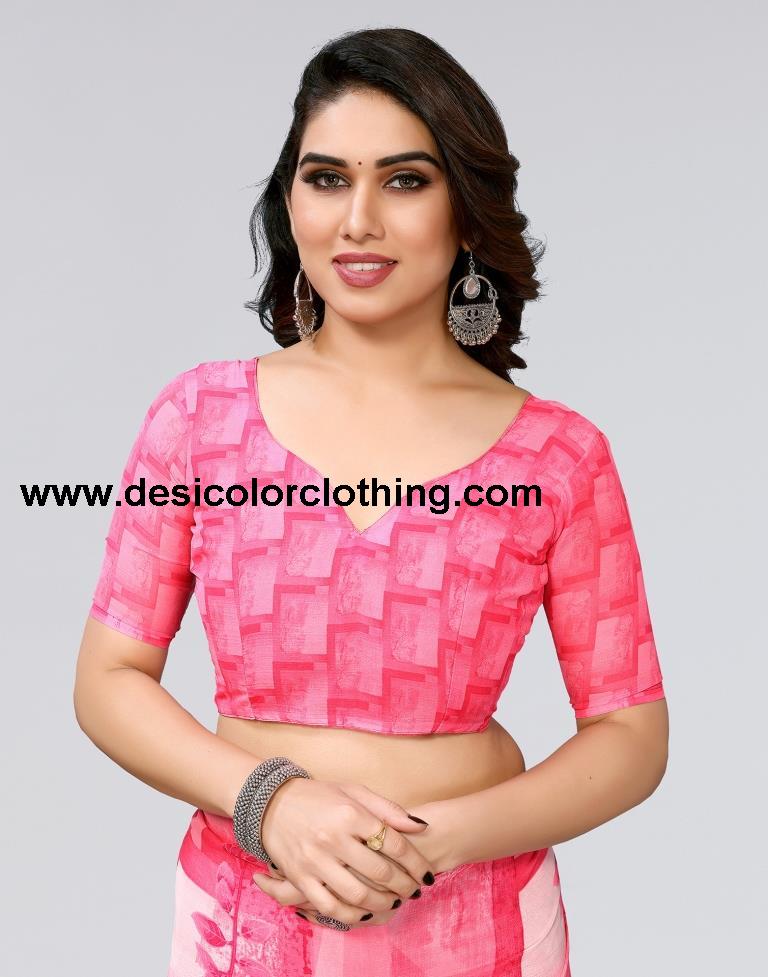 Pink Printed Georgette Saree