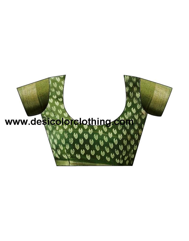 Olive Green Cotton Zari Saree