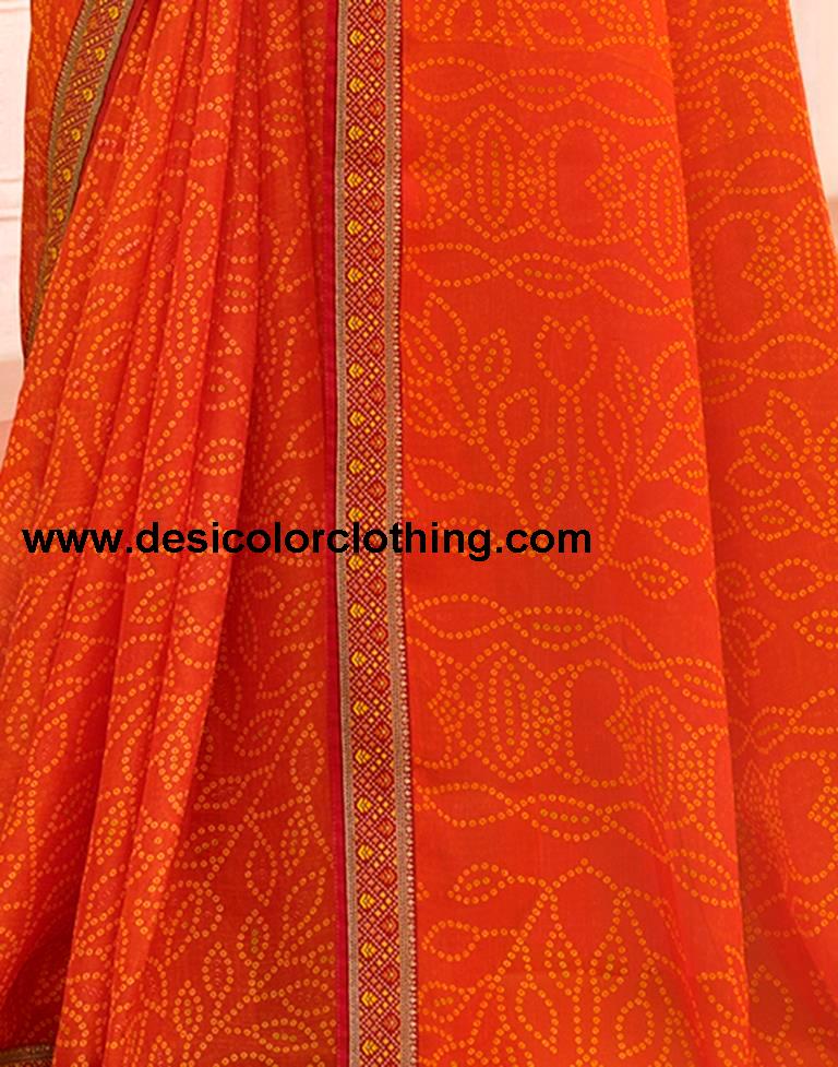 Orange Chiffon Bandhani Saree