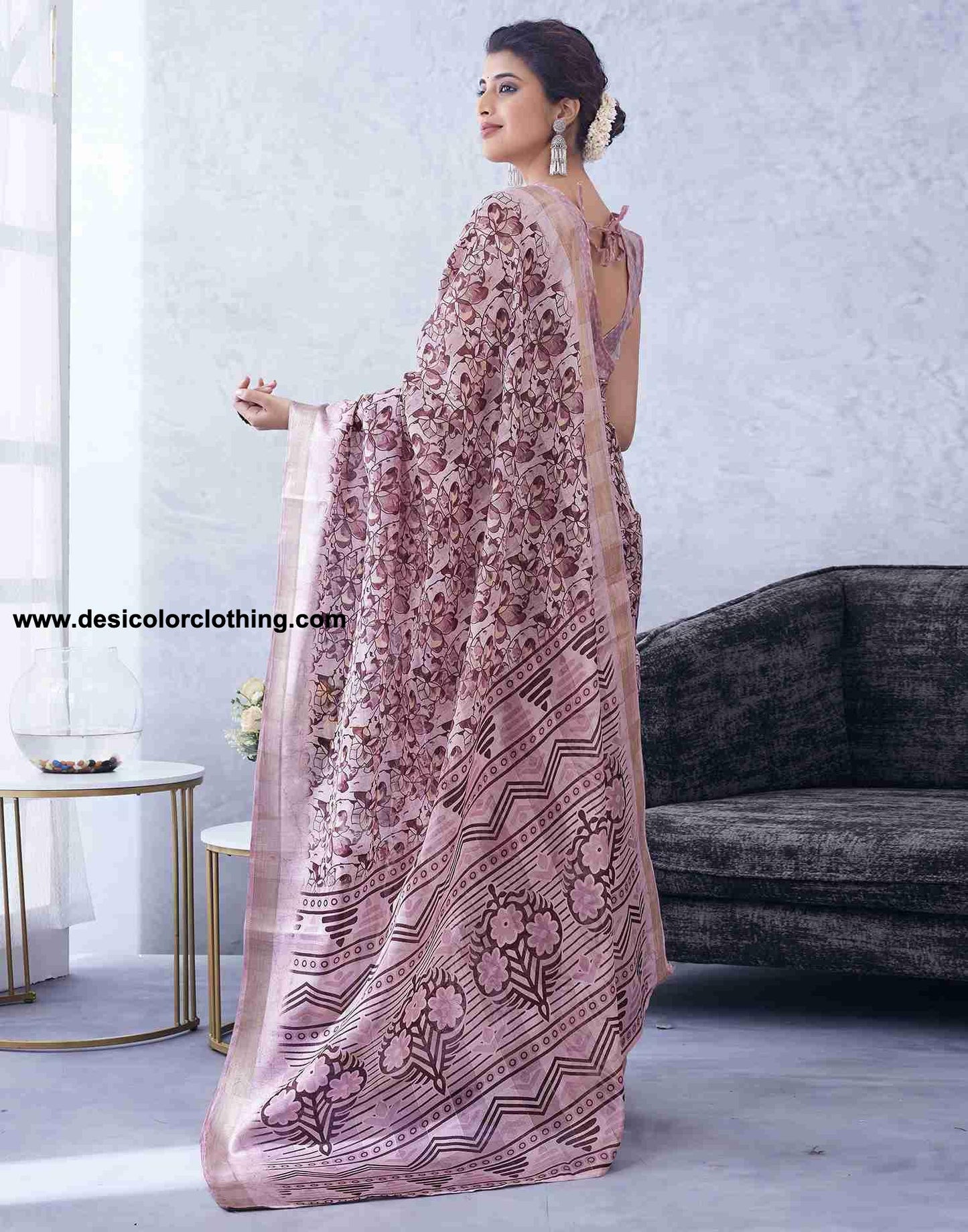 Pink Cotton Printed Saree