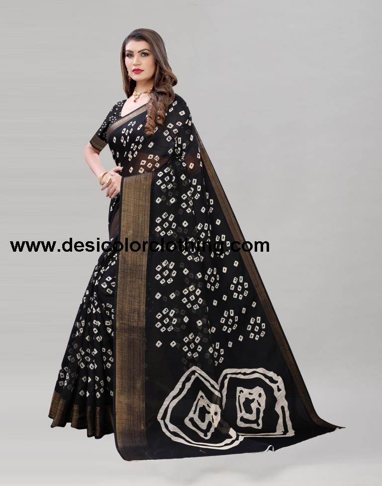 Black Cotton Bandhani Printed Saree | 1985S484