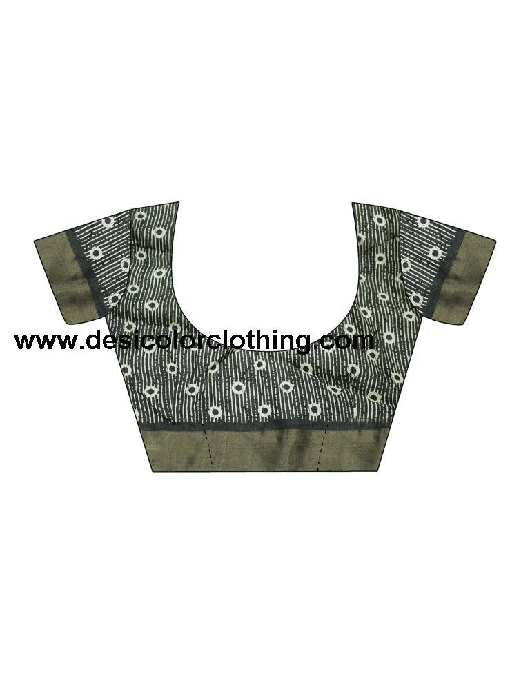Dark Grey Silk Printed Saree