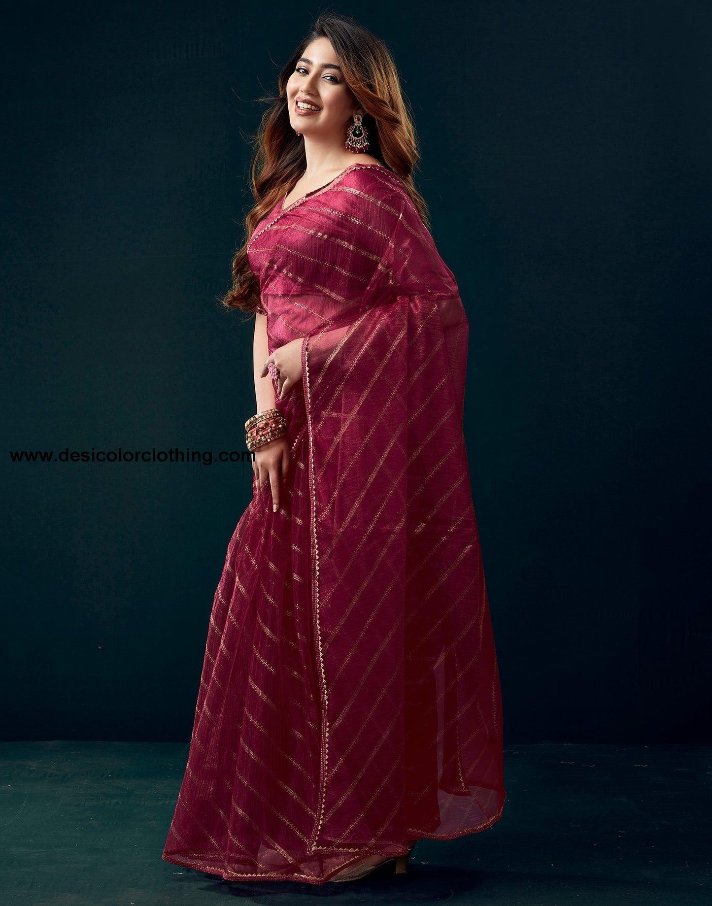 Dark Pink Chiffon Plain Saree
