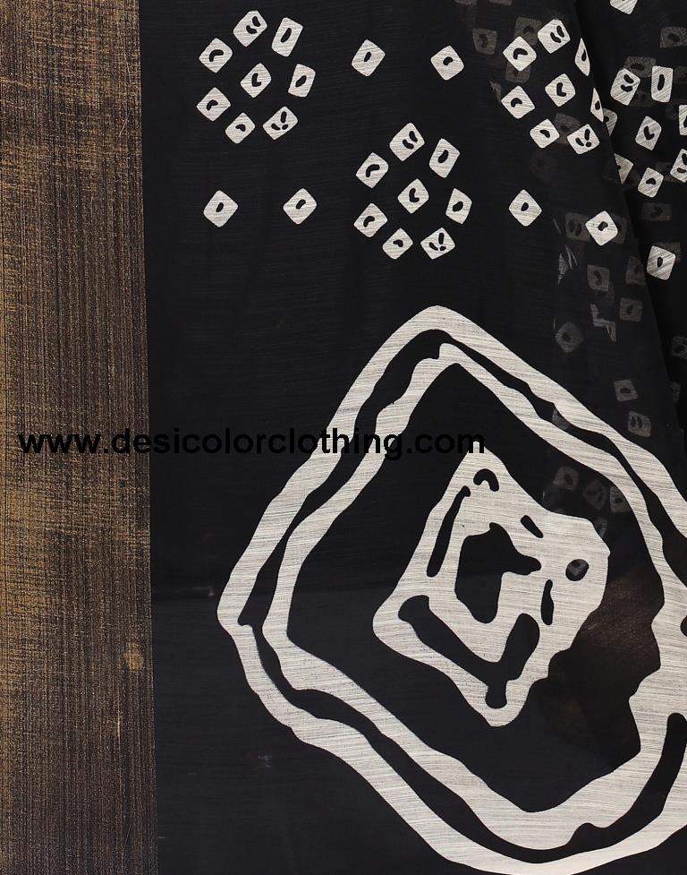 Black Cotton Bandhani Printed Saree | 1985S484
