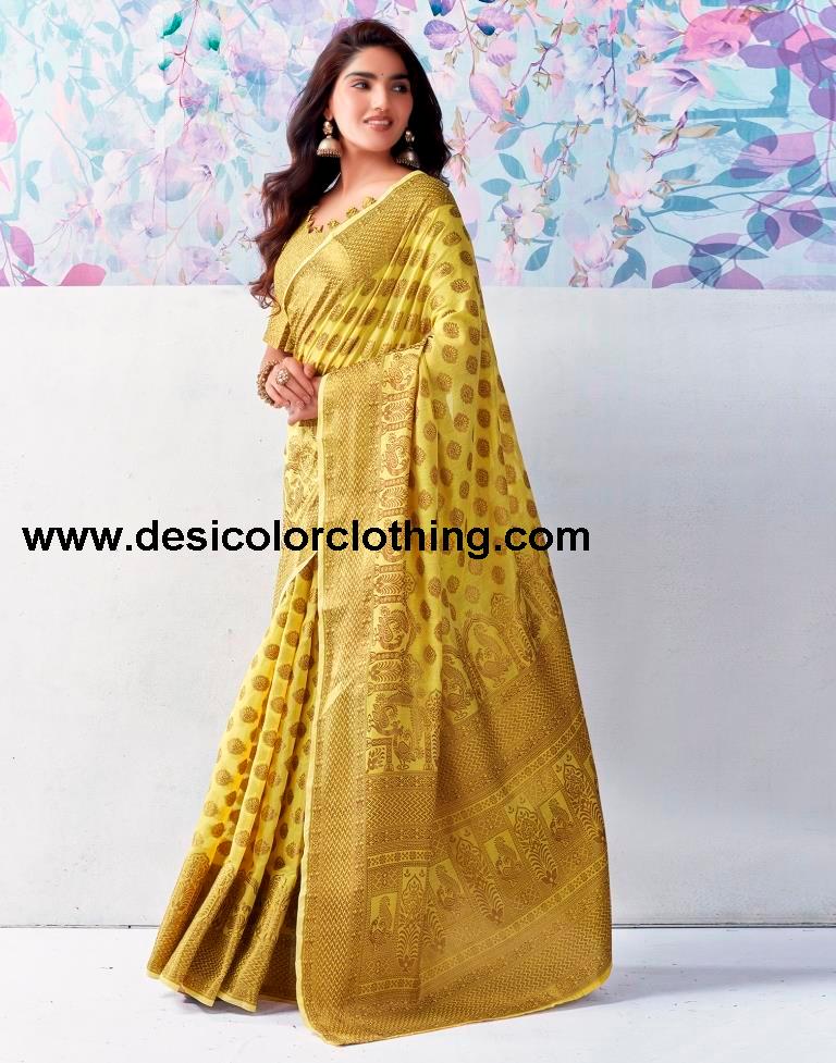 Yellow Silk Plain Saree