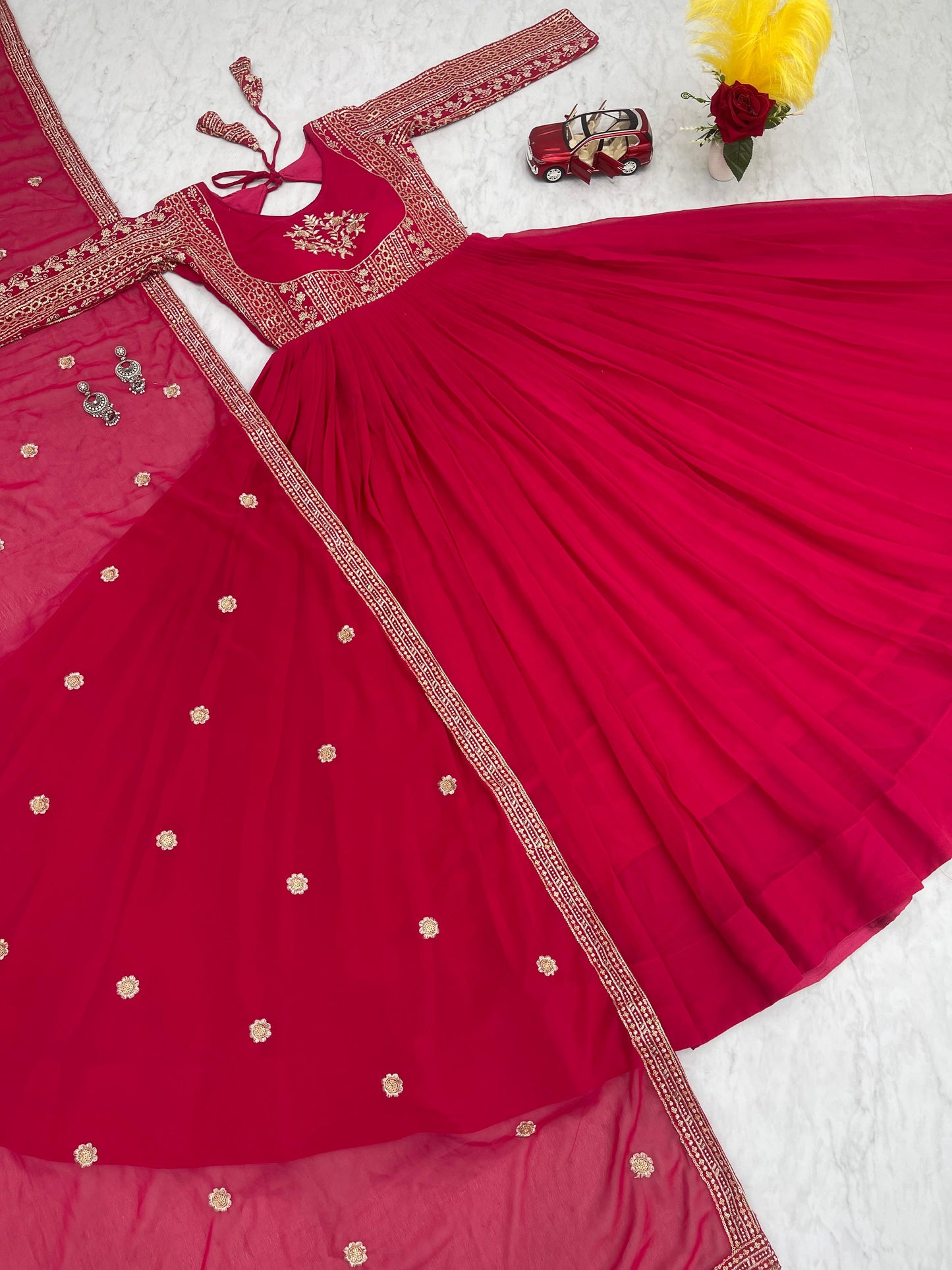 Product Image - Shree Ram Creation Festive Long Gown & Dupatta - Heavy Sequence Embroidery, Georgette Fabric