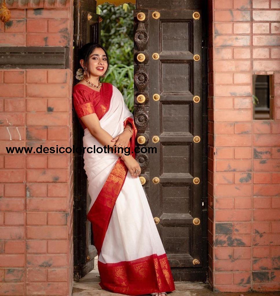 White Jacquard Silk Saree