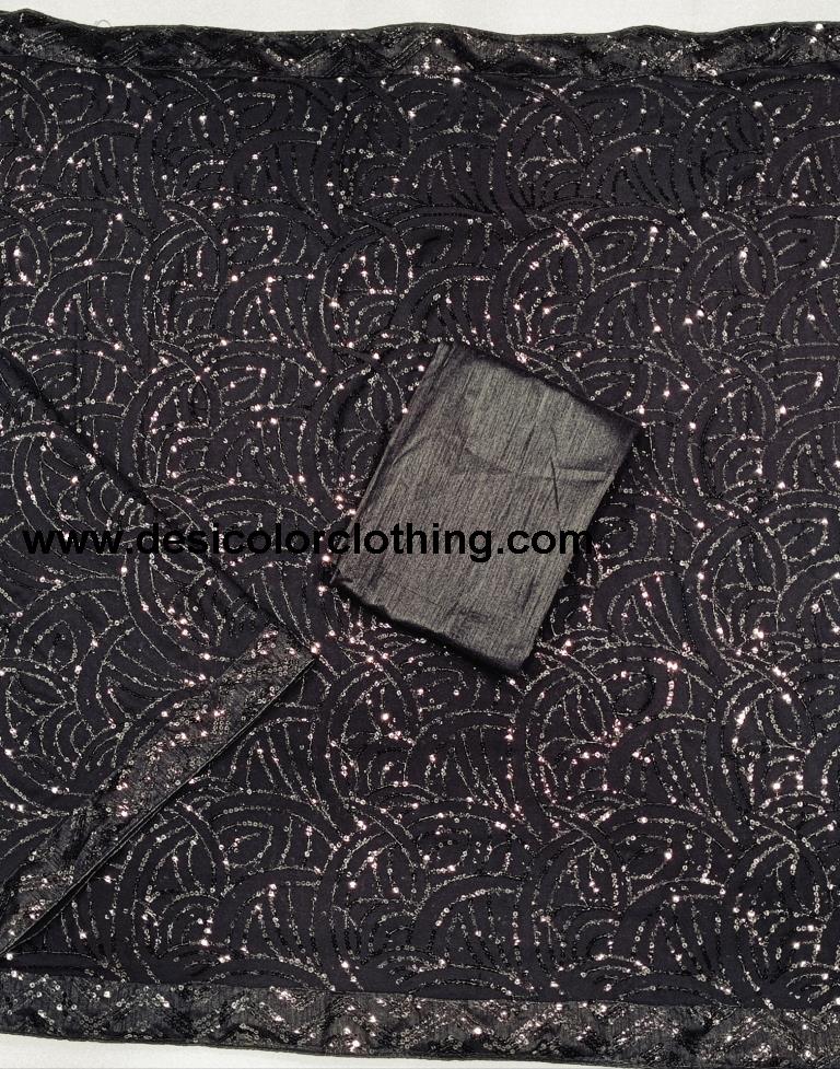 Black Plain Georgette Saree