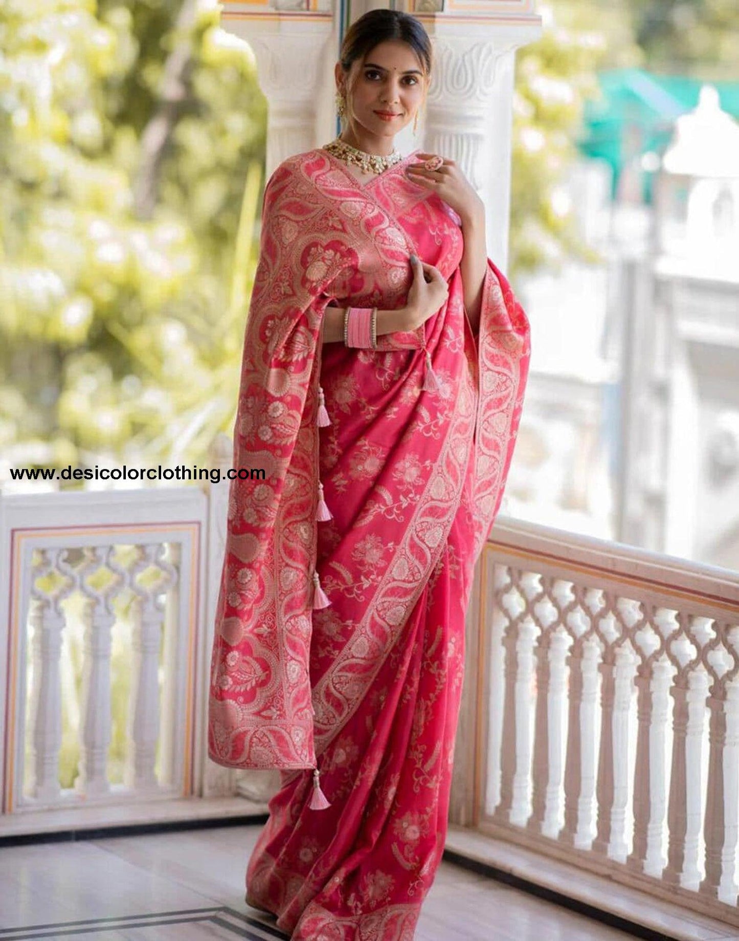Punch Pink Silk Plain Saree