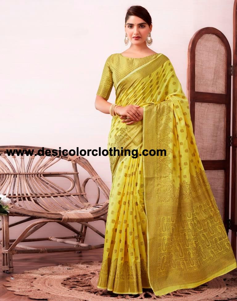 Yellow Silk Plain Saree