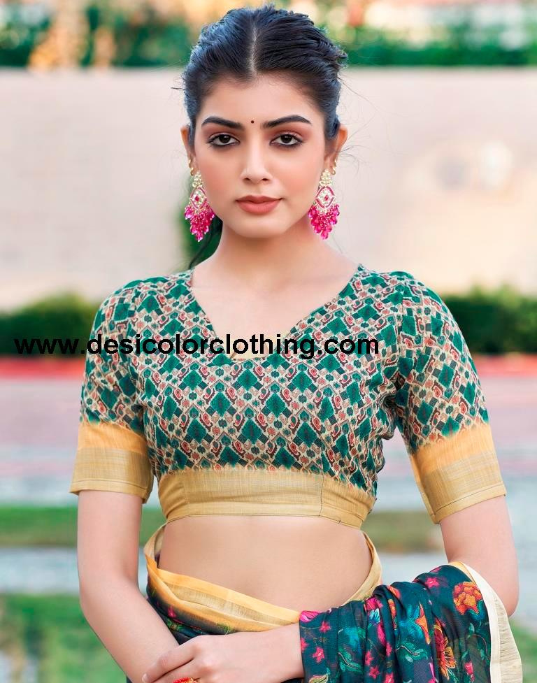 Dark Grey Linen Printed Sarees