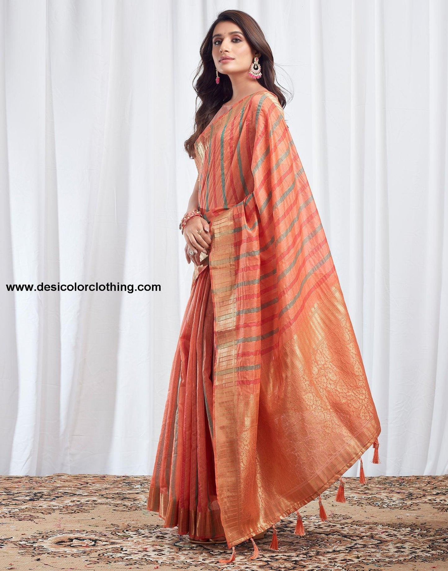 Peach Woven Silk Saree