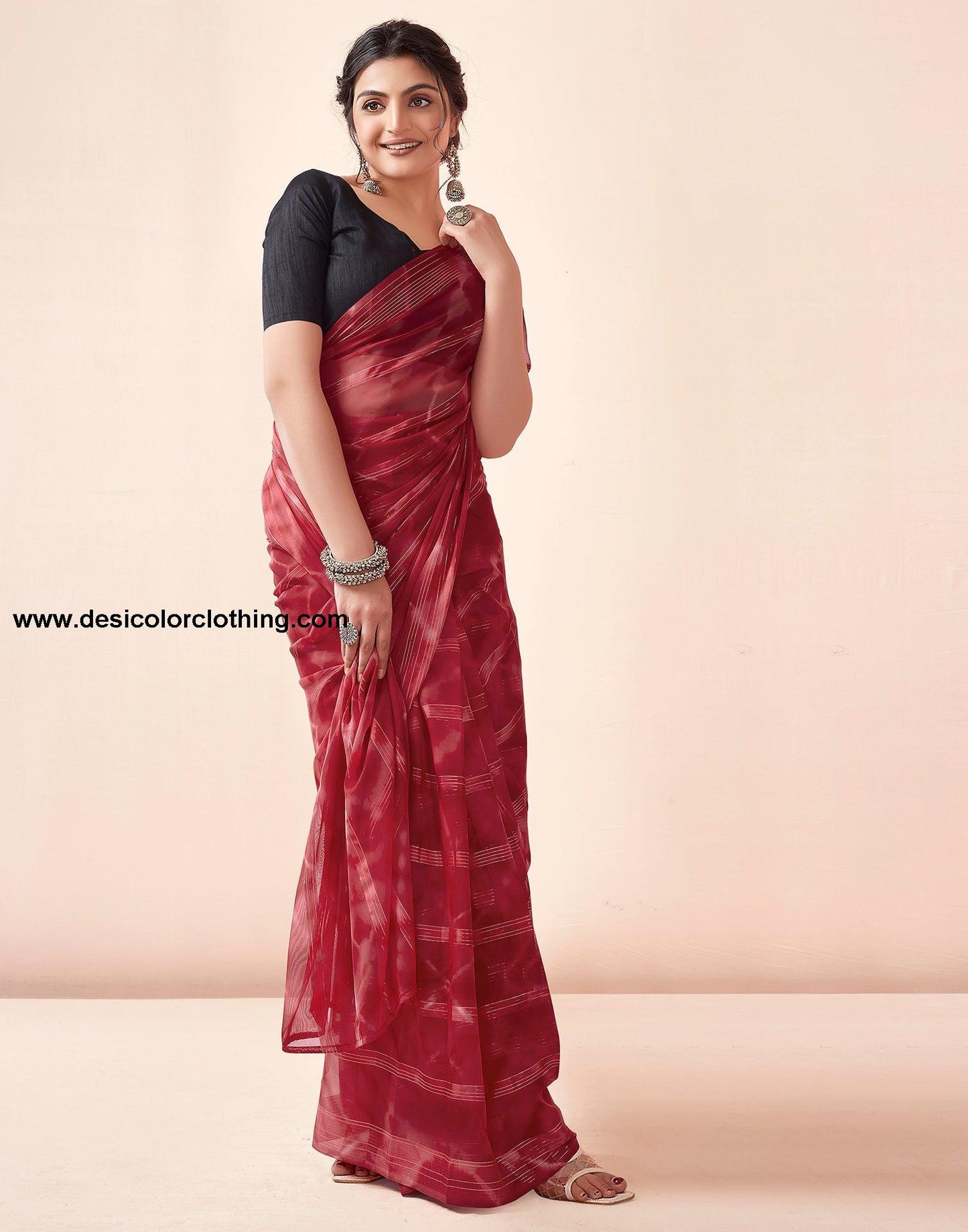 Red Georgette Printed Ready to Wear Saree