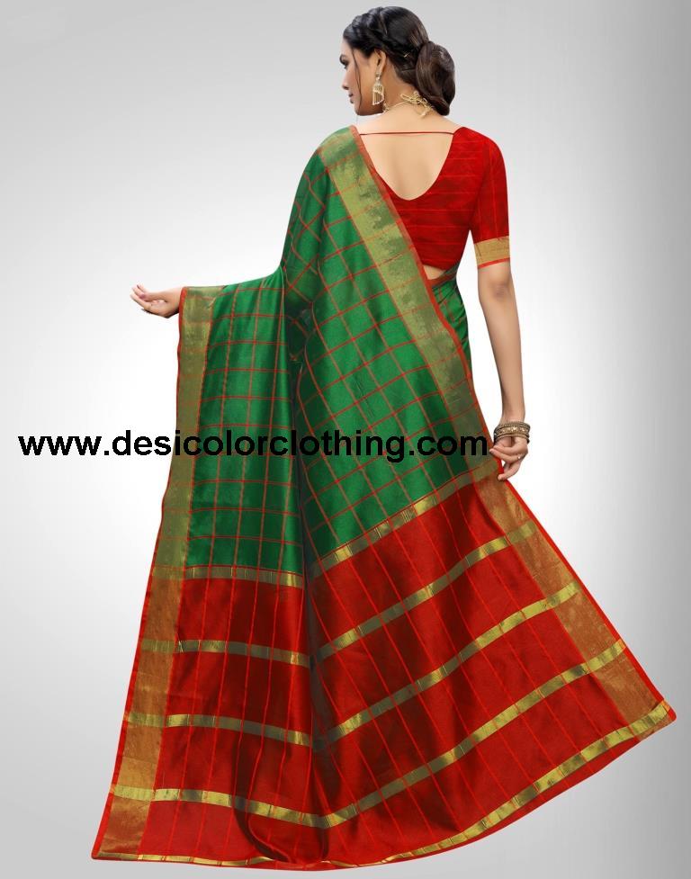 Green Coloured Chanderi Woven Checks Casual saree