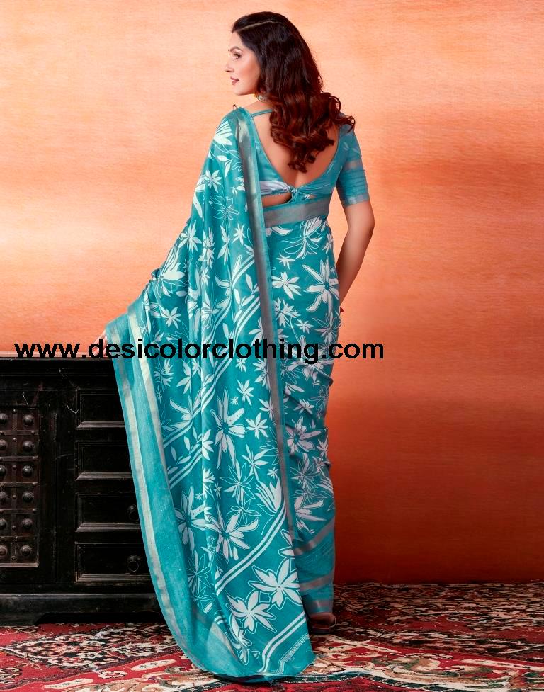 Blue Silk Printed Sarees