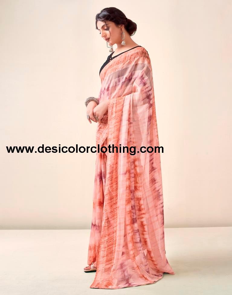 Light Peach Georgette Printed Ready to Wear Saree