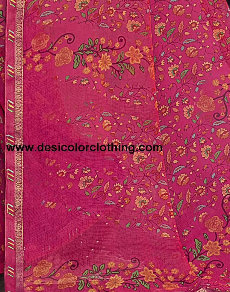 Pink Georgette Printed Saree
