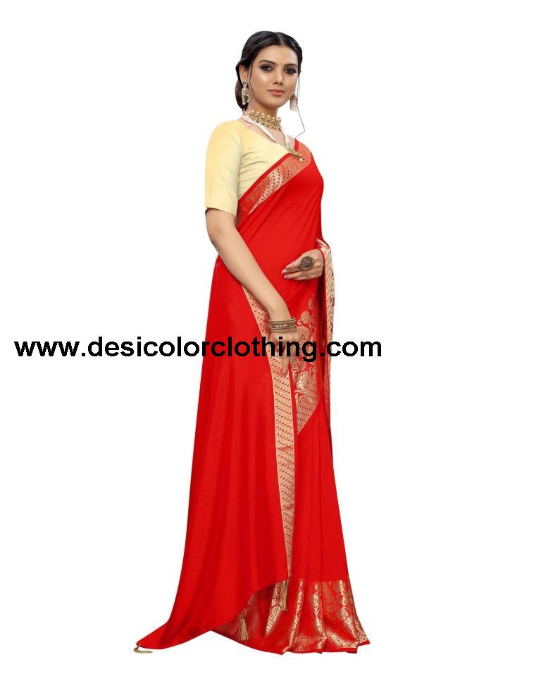 Red Coloured Tussar Poly Silk Jacquard Partywear saree